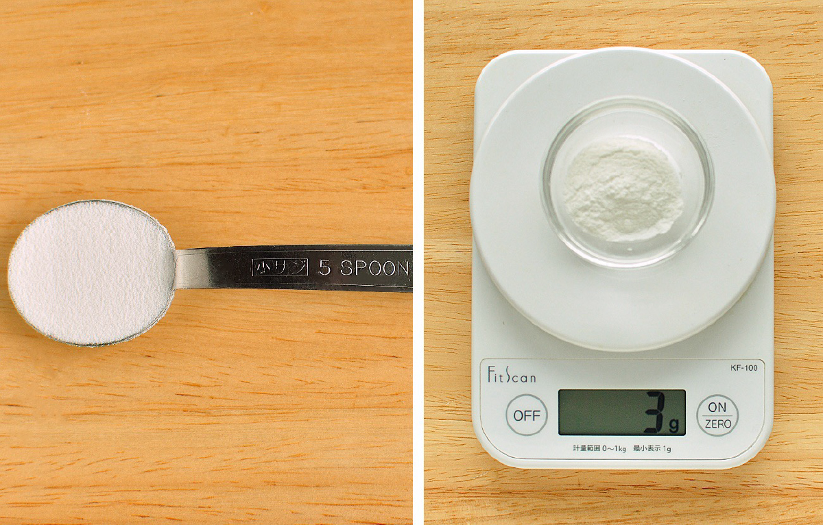 米粉の小さじ1杯は「約3g」